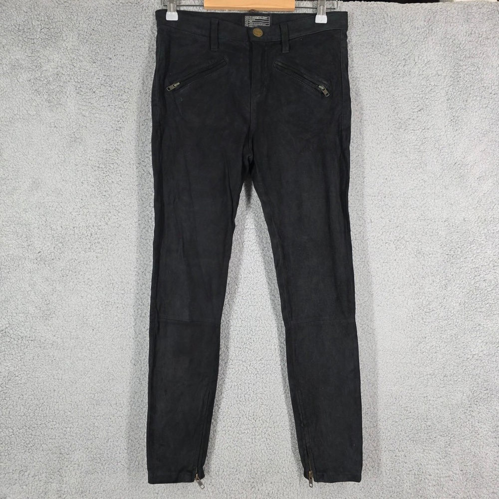 Current Elliott Size 29‎ Black Lamb Leather Suede Moto Pants Zipper Ankle Skinny